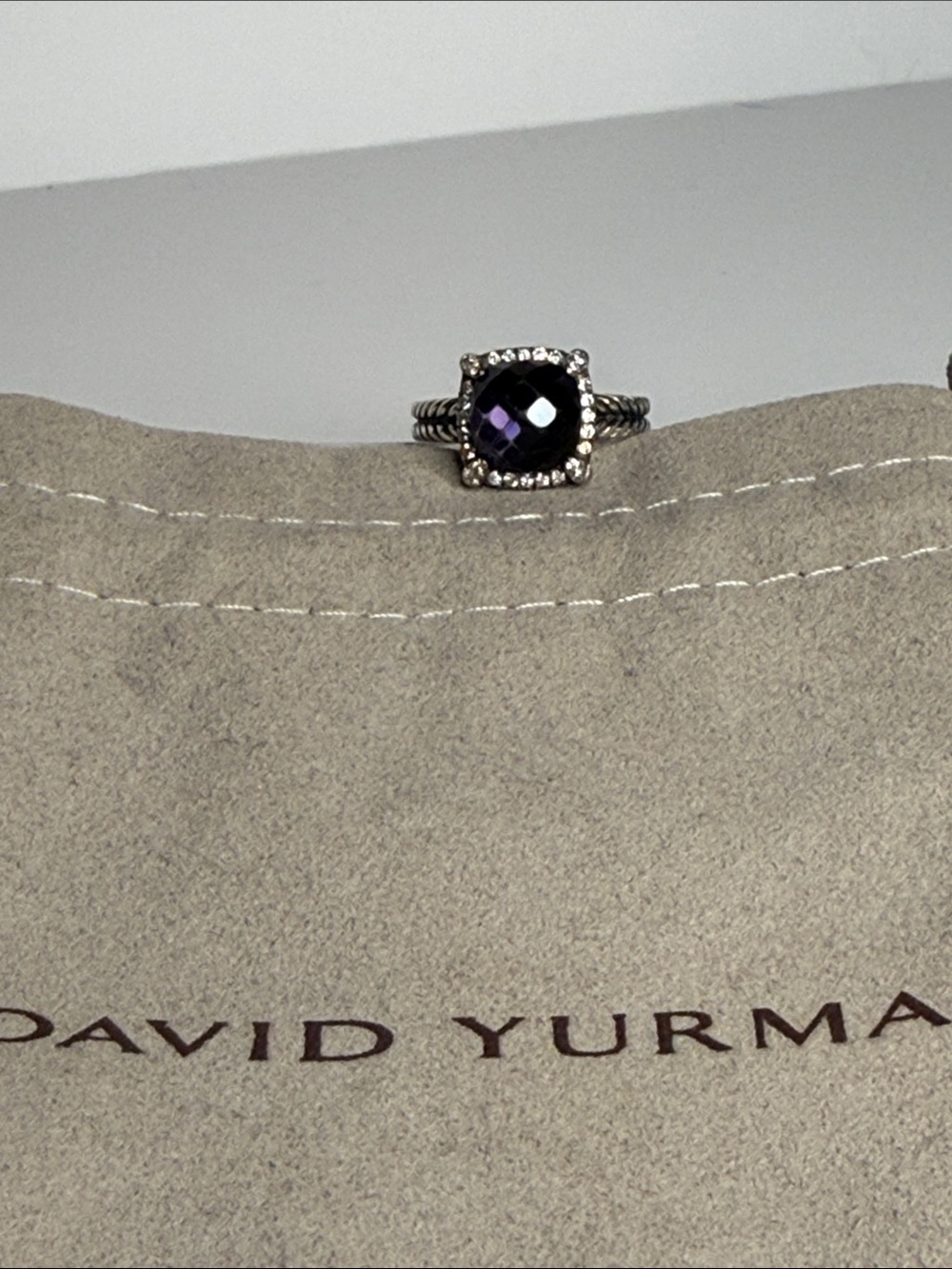 David Yurman Sterling Ring with Deep Purple Gemstone